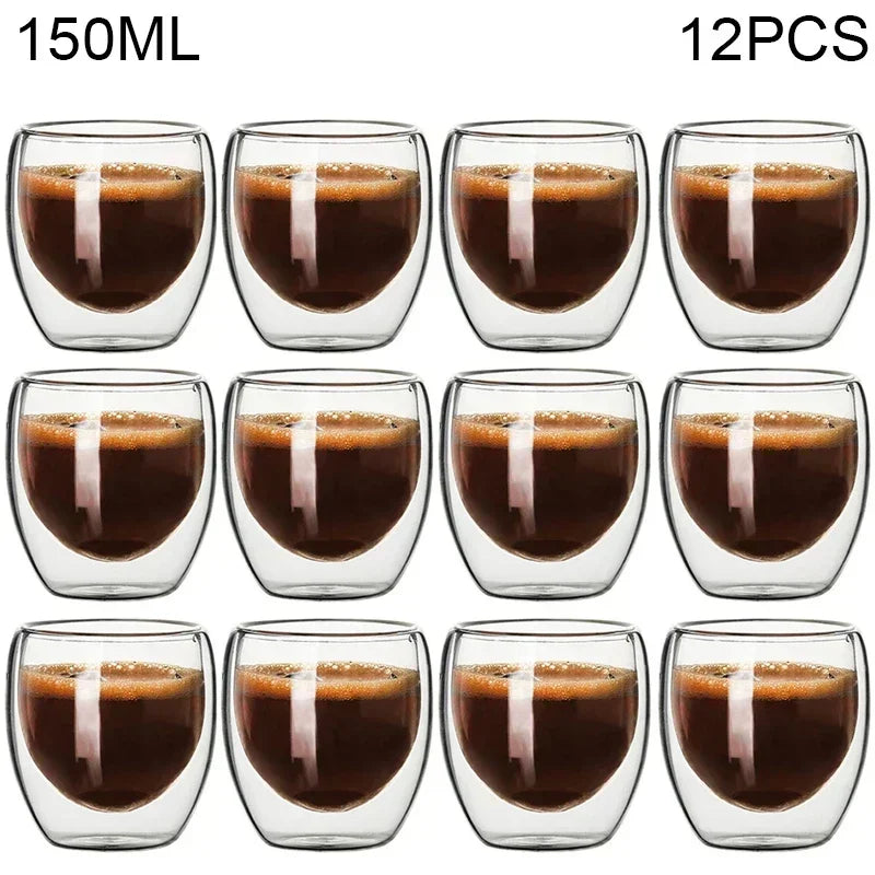 Double Wall Glass Cup - 2-18PCS Borosilicate Tea Set | Transparent Round Drinkware - ZOOMNSTORE