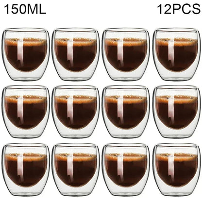 Double Wall Glass Cup - 2-18PCS Borosilicate Tea Set | Transparent Round Drinkware - ZOOMNSTORE