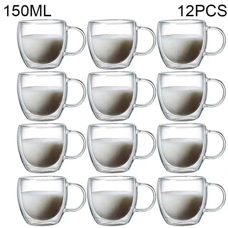 Double Wall Glass Cup - 2-18PCS Borosilicate Tea Set | Transparent Round Drinkware - ZOOMNSTORE