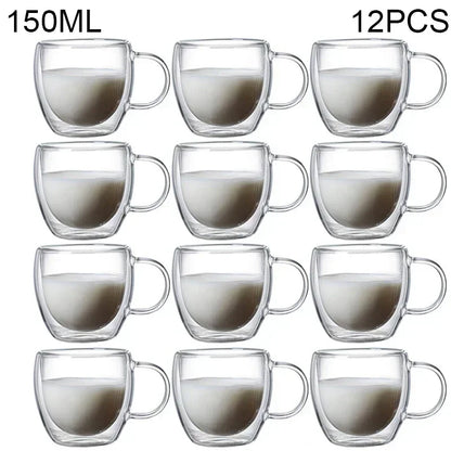 Double Wall Glass Cup - 2-18PCS Borosilicate Tea Set | Transparent Round Drinkware - ZOOMNSTORE