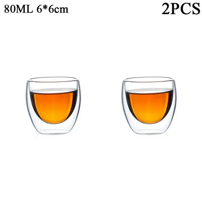 Double Wall Glass Cup - 2-18PCS Borosilicate Tea Set | Transparent Round Drinkware - ZOOMNSTORE