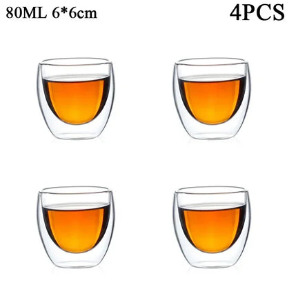 Double Wall Glass Cup - 2-18PCS Borosilicate Tea Set | Transparent Round Drinkware - ZOOMNSTORE