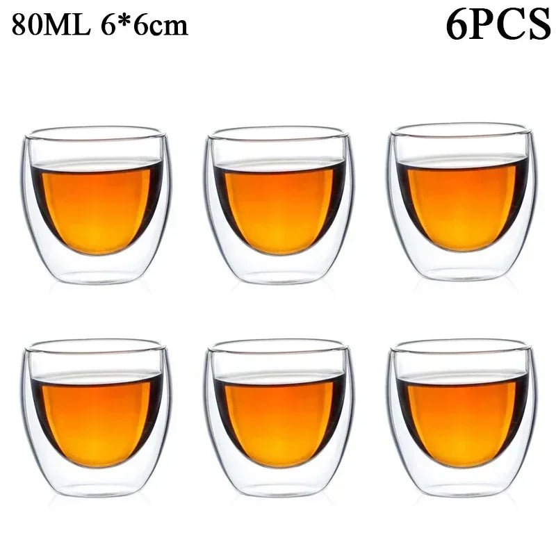 Double Wall Glass Cup - 2-18PCS Borosilicate Tea Set | Transparent Round Drinkware - ZOOMNSTORE