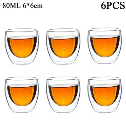 Double Wall Glass Cup - 2-18PCS Borosilicate Tea Set | Transparent Round Drinkware - ZOOMNSTORE