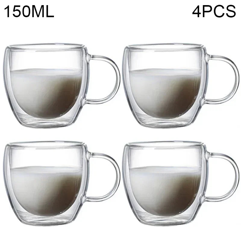 Double Wall Glass Cup - 2-18PCS Borosilicate Tea Set | Transparent Round Drinkware - ZOOMNSTORE