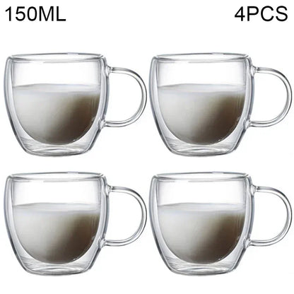 Double Wall Glass Cup - 2-18PCS Borosilicate Tea Set | Transparent Round Drinkware - ZOOMNSTORE