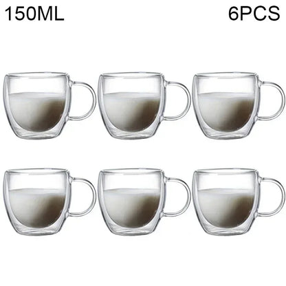 Double Wall Glass Cup - 2-18PCS Borosilicate Tea Set | Transparent Round Drinkware - ZOOMNSTORE
