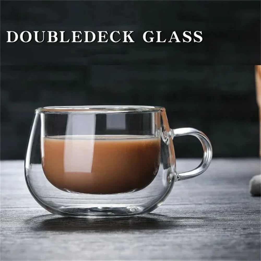Double Wall Glass Cup - Borosilicate Heat Resistant Coffee Mug with Handle 150-350ml - ZOOMNSTORE