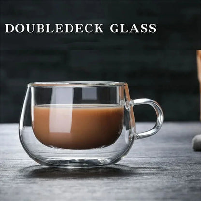 Double Wall Glass Cup - Borosilicate Heat Resistant Coffee Mug with Handle 150-350ml - ZOOMNSTORE