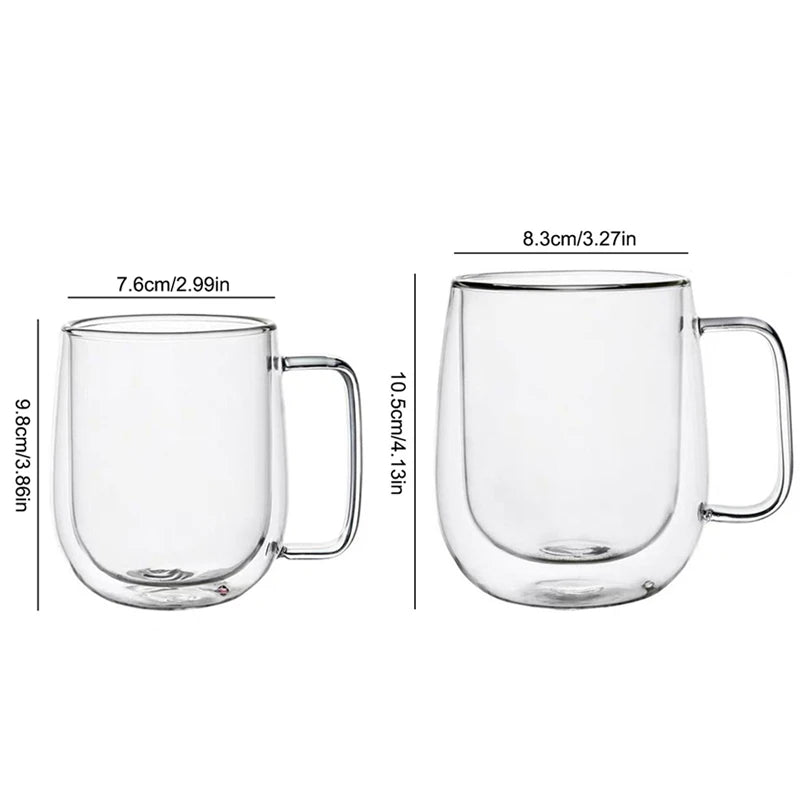 Double Wall Glass Cup - Borosilicate Heat Resistant Coffee Mug with Handle 150-350ml - ZOOMNSTORE