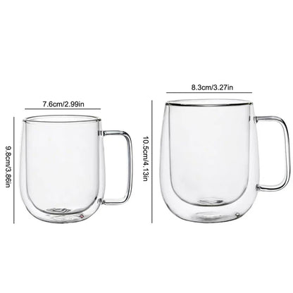 Double Wall Glass Cup - Borosilicate Heat Resistant Coffee Mug with Handle 150-350ml - ZOOMNSTORE