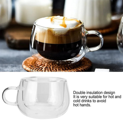 Double Wall Glass Cup - Borosilicate Heat Resistant Coffee Mug with Handle 150-350ml - ZOOMNSTORE