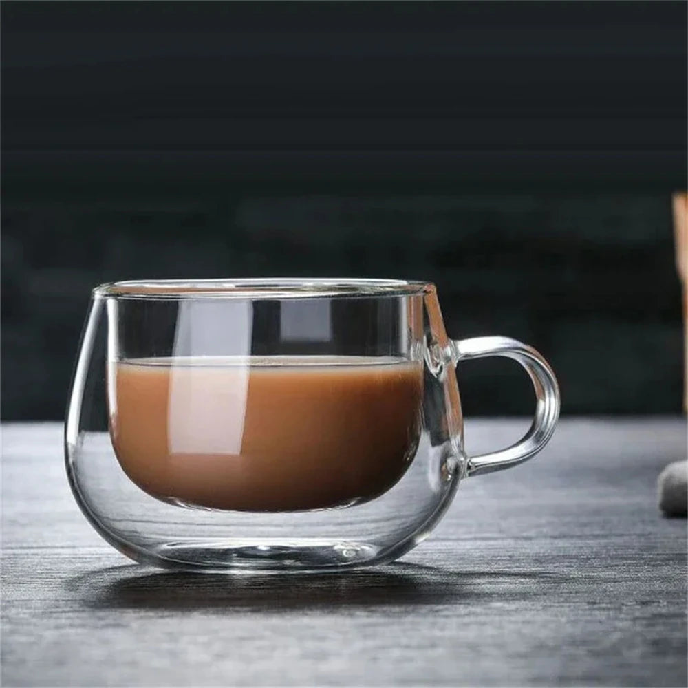Double Wall Glass Cup - Borosilicate Heat Resistant Coffee Mug with Handle 150-350ml - ZOOMNSTORE
