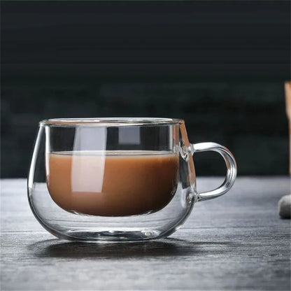 Double Wall Glass Cup - Borosilicate Heat Resistant Coffee Mug with Handle 150-350ml - ZOOMNSTORE