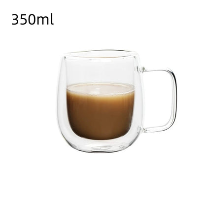 Double Wall Glass Cup - Borosilicate Heat Resistant Coffee Mug with Handle 150-350ml - ZOOMNSTORE
