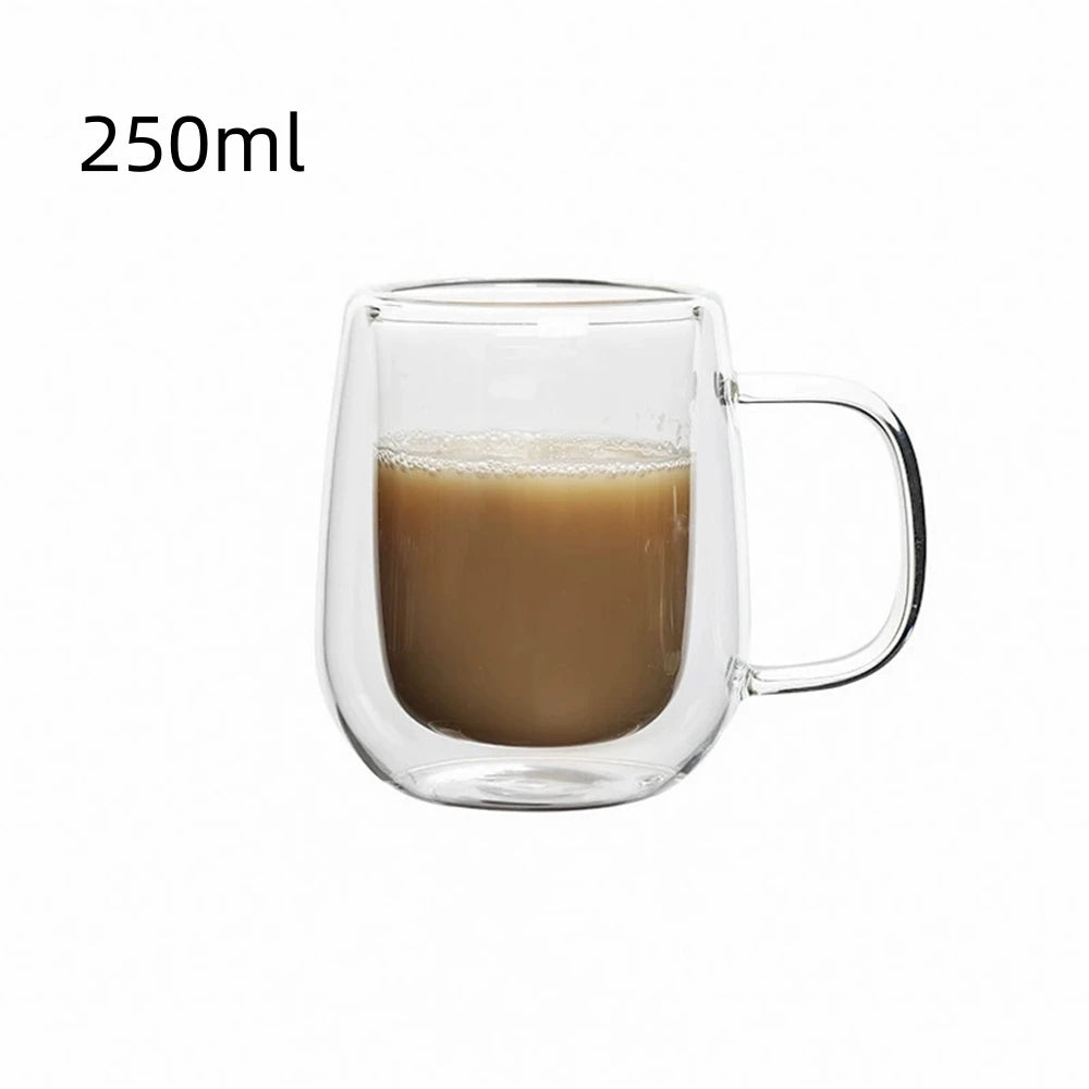 Double Wall Glass Cup - Borosilicate Heat Resistant Coffee Mug with Handle 150-350ml - ZOOMNSTORE