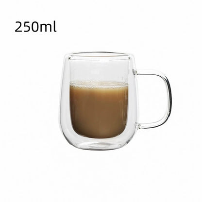 Double Wall Glass Cup - Borosilicate Heat Resistant Coffee Mug with Handle 150-350ml - ZOOMNSTORE