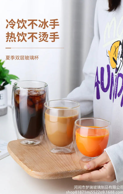 Double Wall Glass Cup - Heat Resistant Borosilicate Insulated Drinkware Mug 250ml - ZOOMNSTORE