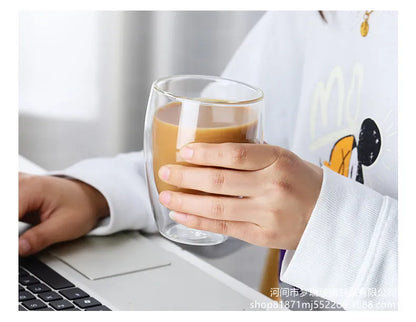 Double Wall Glass Cup - Heat Resistant Borosilicate Insulated Drinkware Mug 250ml - ZOOMNSTORE