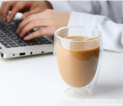 Double Wall Glass Cup - Heat Resistant Borosilicate Insulated Drinkware Mug 250ml - ZOOMNSTORE