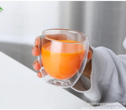 Double Wall Glass Cup - Heat Resistant Borosilicate Insulated Drinkware Mug 250ml - ZOOMNSTORE