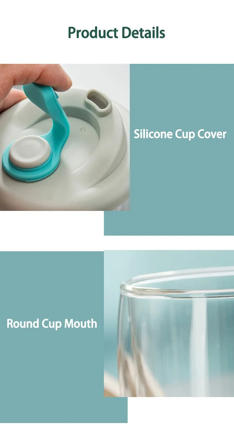 Double Wall Glass Cup – Insulated Coffee Mug with Leak-Proof Lid, Portable Borosilicate Glass - ZOOMNSTORE