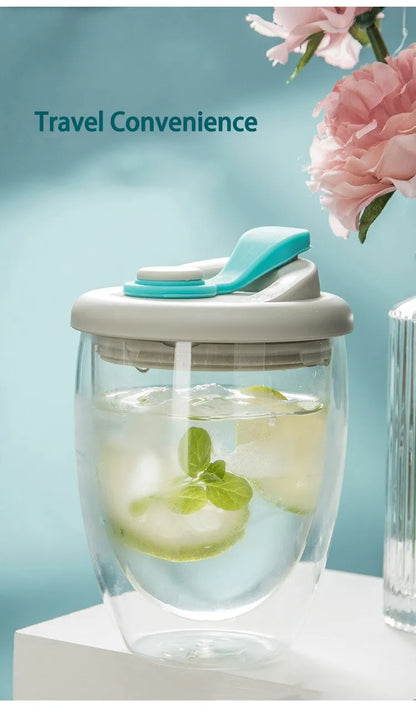 Double Wall Glass Cup – Insulated Coffee Mug with Leak-Proof Lid, Portable Borosilicate Glass - ZOOMNSTORE