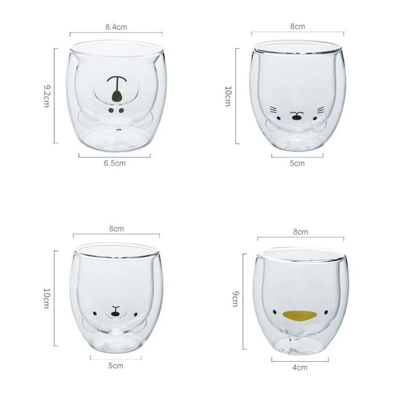 Double Wall Glass Mug - Cute Animal Drinkware | Insulated Borosilicate Cup - ZOOMNSTORE