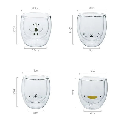 Double Wall Glass Mug - Cute Animal Drinkware | Insulated Borosilicate Cup - ZOOMNSTORE