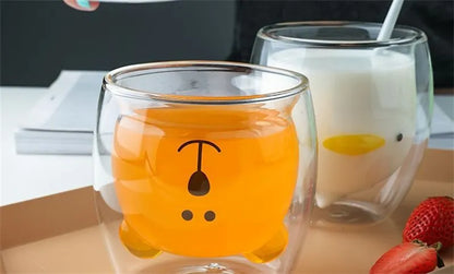 Double Wall Glass Mug - Cute Animal Drinkware | Insulated Borosilicate Cup - ZOOMNSTORE