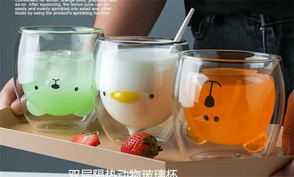 Double Wall Glass Mug - Cute Animal Drinkware | Insulated Borosilicate Cup - ZOOMNSTORE