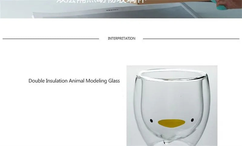 Double Wall Glass Mug - Cute Animal Drinkware | Insulated Borosilicate Cup - ZOOMNSTORE