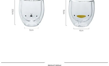 Double Wall Glass Mug - Cute Animal Drinkware | Insulated Borosilicate Cup - ZOOMNSTORE