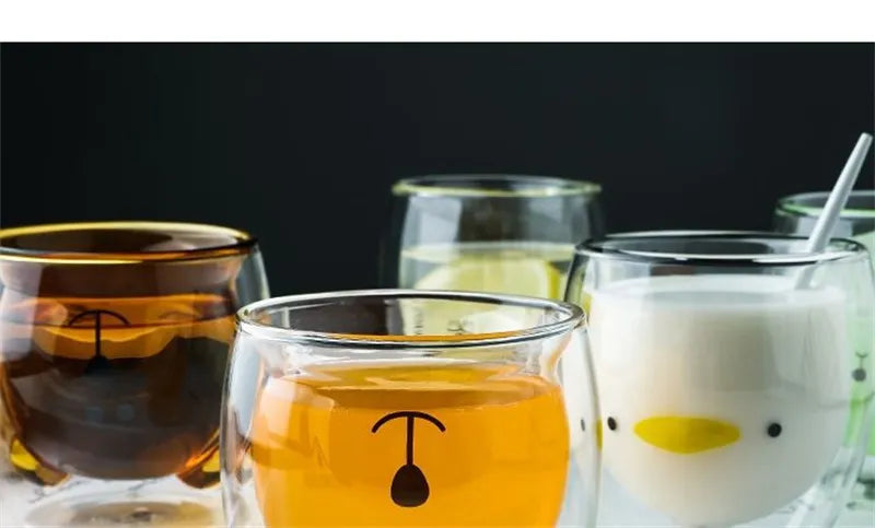 Double Wall Glass Mug - Cute Animal Drinkware | Insulated Borosilicate Cup - ZOOMNSTORE