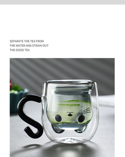 Double Wall Glass Mug - Cute Animal Drinkware | Insulated Borosilicate Cup - ZOOMNSTORE