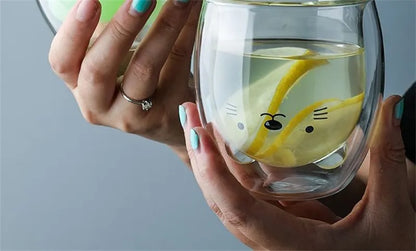 Double Wall Glass Mug - Cute Animal Drinkware | Insulated Borosilicate Cup - ZOOMNSTORE