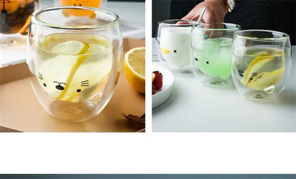 Double Wall Glass Mug - Cute Animal Drinkware | Insulated Borosilicate Cup - ZOOMNSTORE