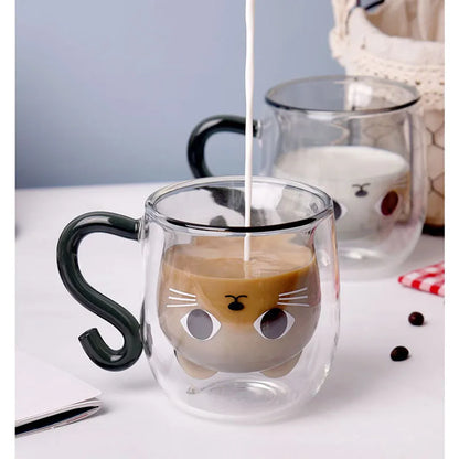 Double Walled Cat Mug – Cute Glass Coffee Cup with Lid | Insulated Tea Cup - ZOOMNSTORE