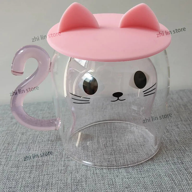 Double Walled Cat Mug – Cute Glass Coffee Cup with Lid | Insulated Tea Cup - ZOOMNSTORE