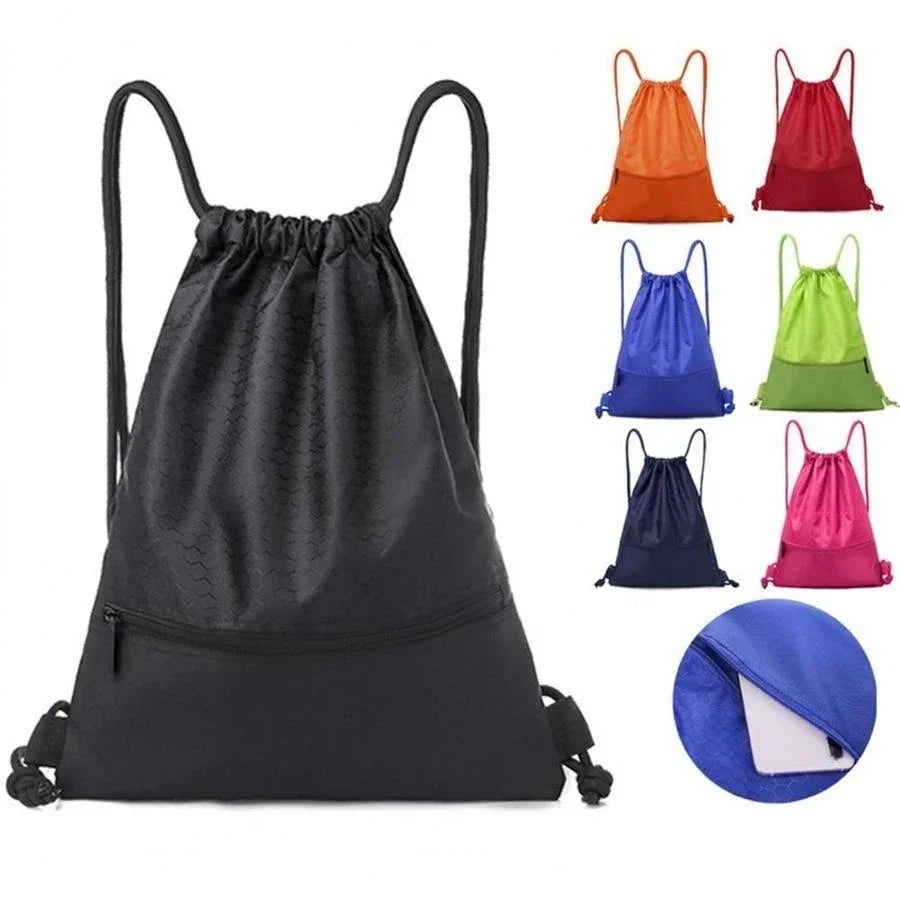 Drawstring Gym Bag - Durable Nylon Sports Backpack with Large Capacity & Zipper Pocket - ZOOMNSTORE