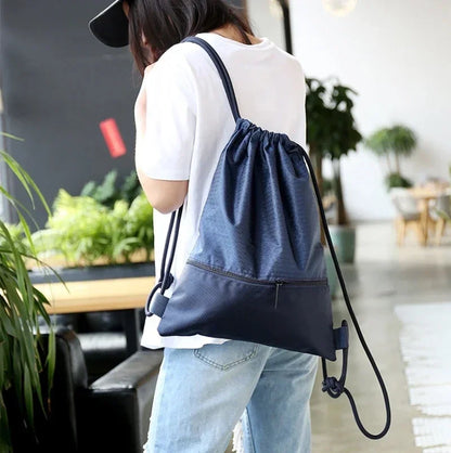 Drawstring Gym Bag - Durable Nylon Sports Backpack with Large Capacity & Zipper Pocket - ZOOMNSTORE