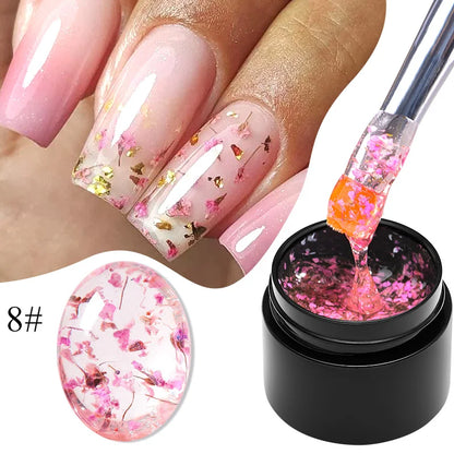 Pink Dried Flower Gel Nail Polish - Natural Flower Fairy Art Soak Off UVLED Varnish - ZOOMNSTORE