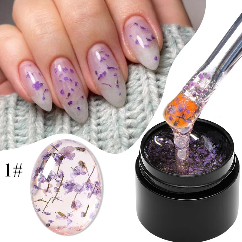 Pink Dried Flower Gel Nail Polish - Natural Flower Fairy Art Soak Off UVLED Varnish - ZOOMNSTORE
