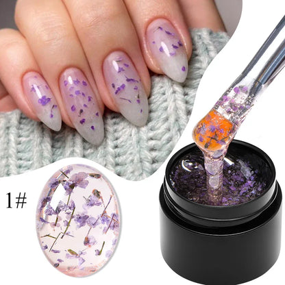 Pink Dried Flower Gel Nail Polish - Natural Flower Fairy Art Soak Off UVLED Varnish - ZOOMNSTORE