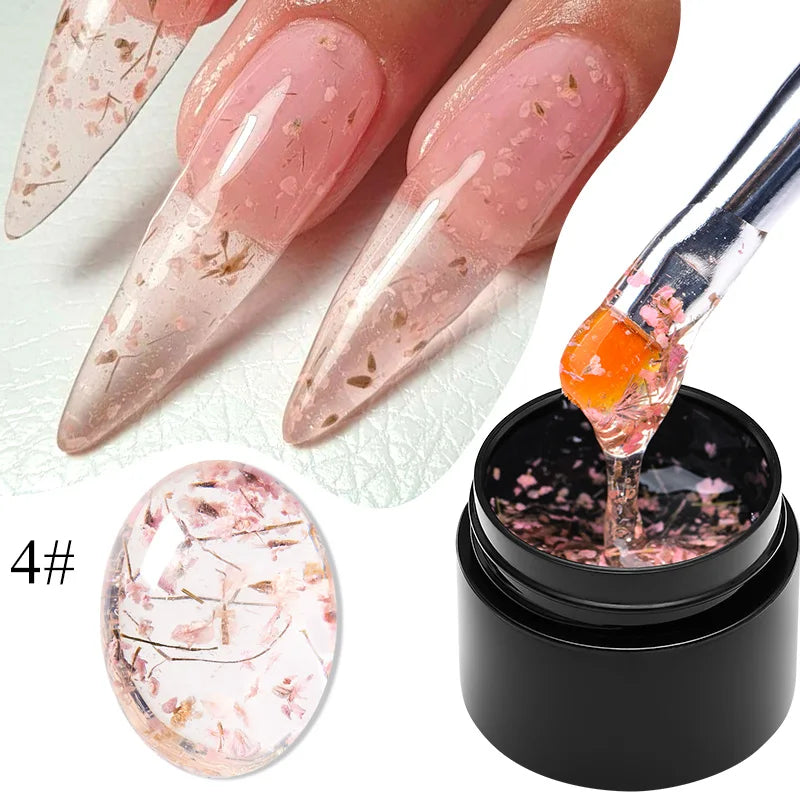 Pink Dried Flower Gel Nail Polish - Natural Flower Fairy Art Soak Off UVLED Varnish - ZOOMNSTORE