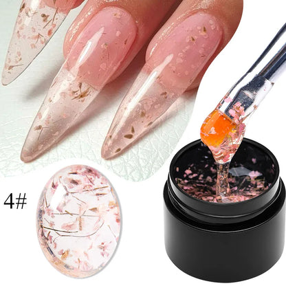 Pink Dried Flower Gel Nail Polish - Natural Flower Fairy Art Soak Off UVLED Varnish - ZOOMNSTORE