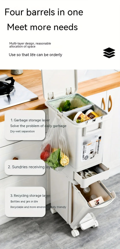 Large Dual-Compartment Trash Can - Durable Plastic Bin for DryWet Separation - ZOOMNSTORE