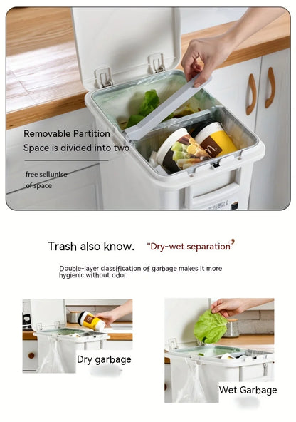 Large Dual-Compartment Trash Can - Durable Plastic Bin for DryWet Separation - ZOOMNSTORE