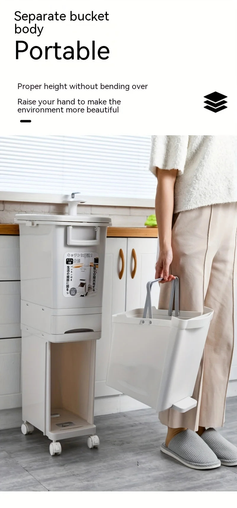 Large Dual-Compartment Trash Can - Durable Plastic Bin for DryWet Separation - ZOOMNSTORE