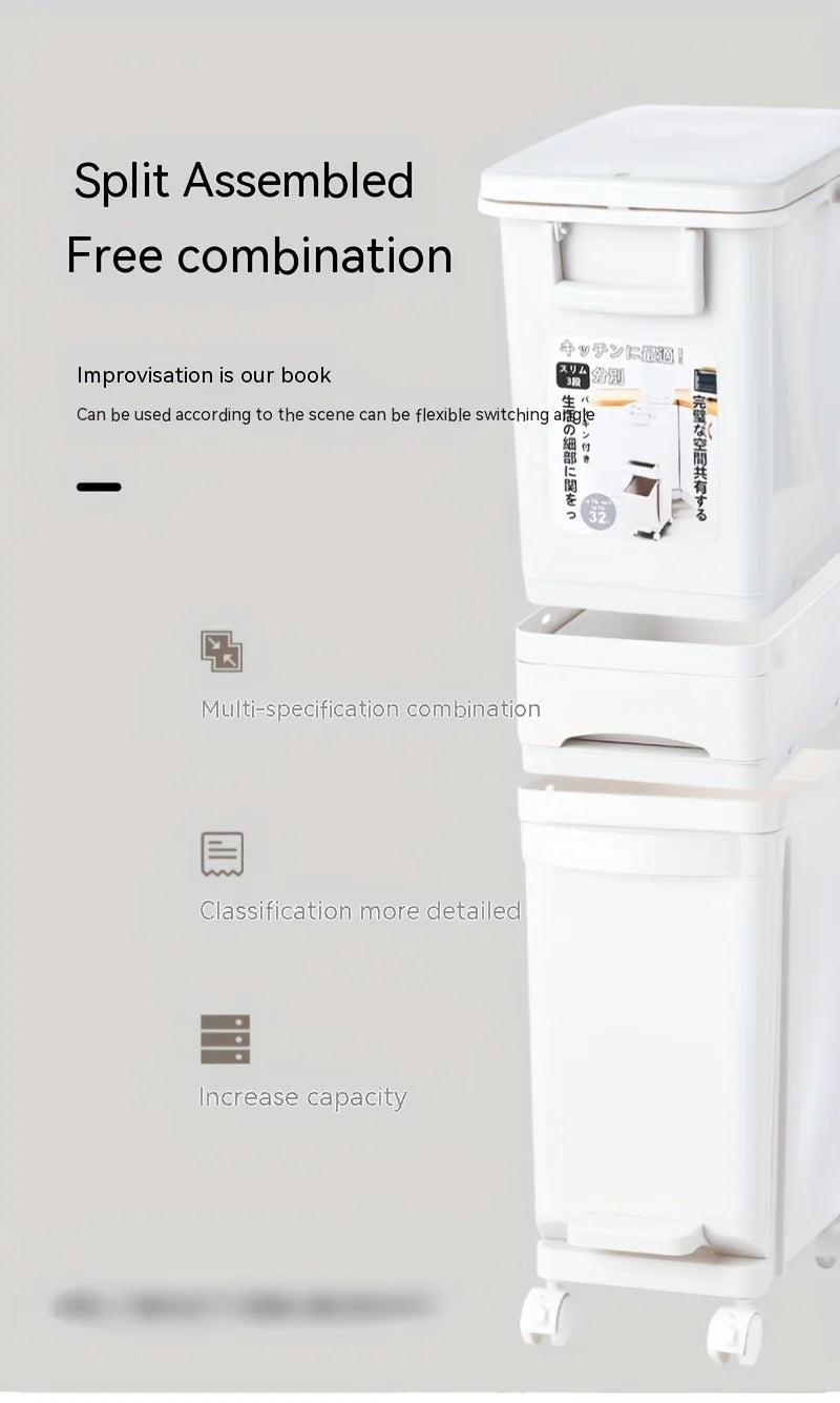 Large Dual-Compartment Trash Can - Durable Plastic Bin for DryWet Separation - ZOOMNSTORE